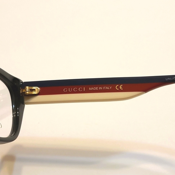 Authentic Gucci Black Blue Red Cream Stripe Logo Optical Frames - Picture 9 of 13